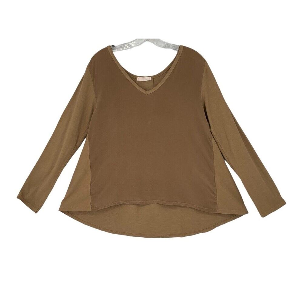 Baci Italy Silk Lagenlook Relaxed Top Small Tan Hi Lo